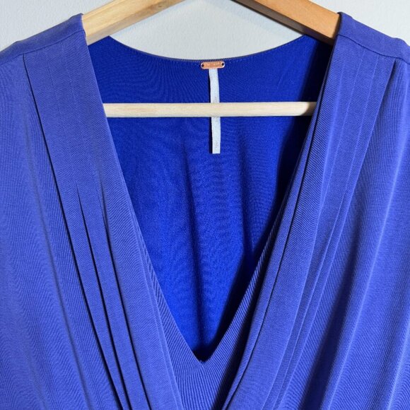 Free People Cupro Mini Dress Women's Small Blue Sleeveless V-Neck Vacation Flowy - Picture 7 of 14